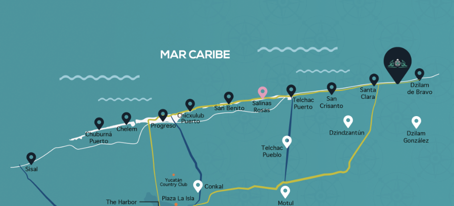 Mapa de la costa de Yucatán con la ubicación de Navire en Santa Clara